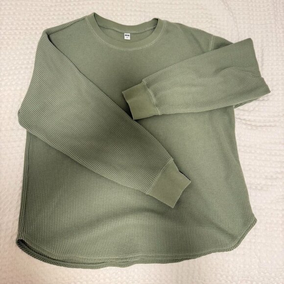 Uniqlo Sage Green Waffle Knit Longsleeve - Picture 1 of 7